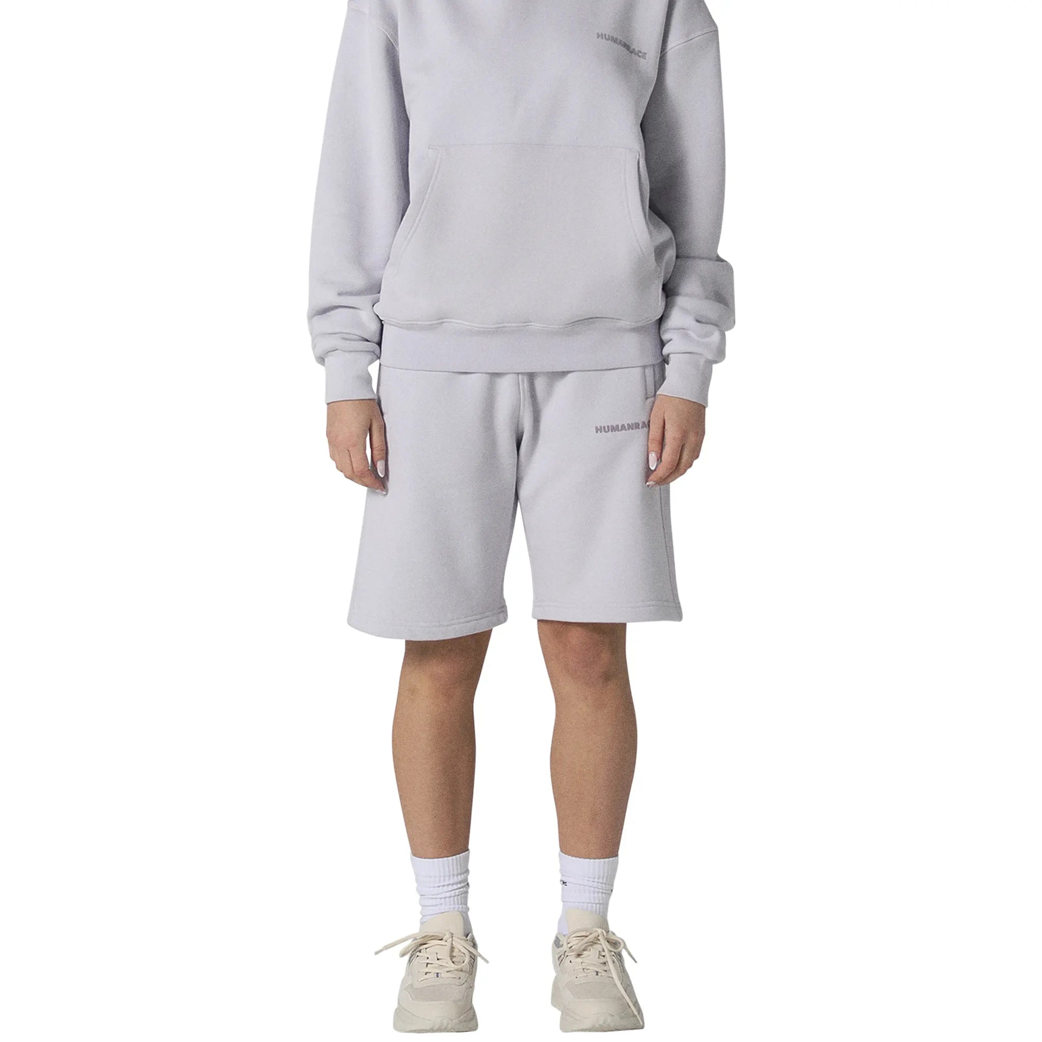 Model front view of Human Race Stars Orchid Purple Shorts